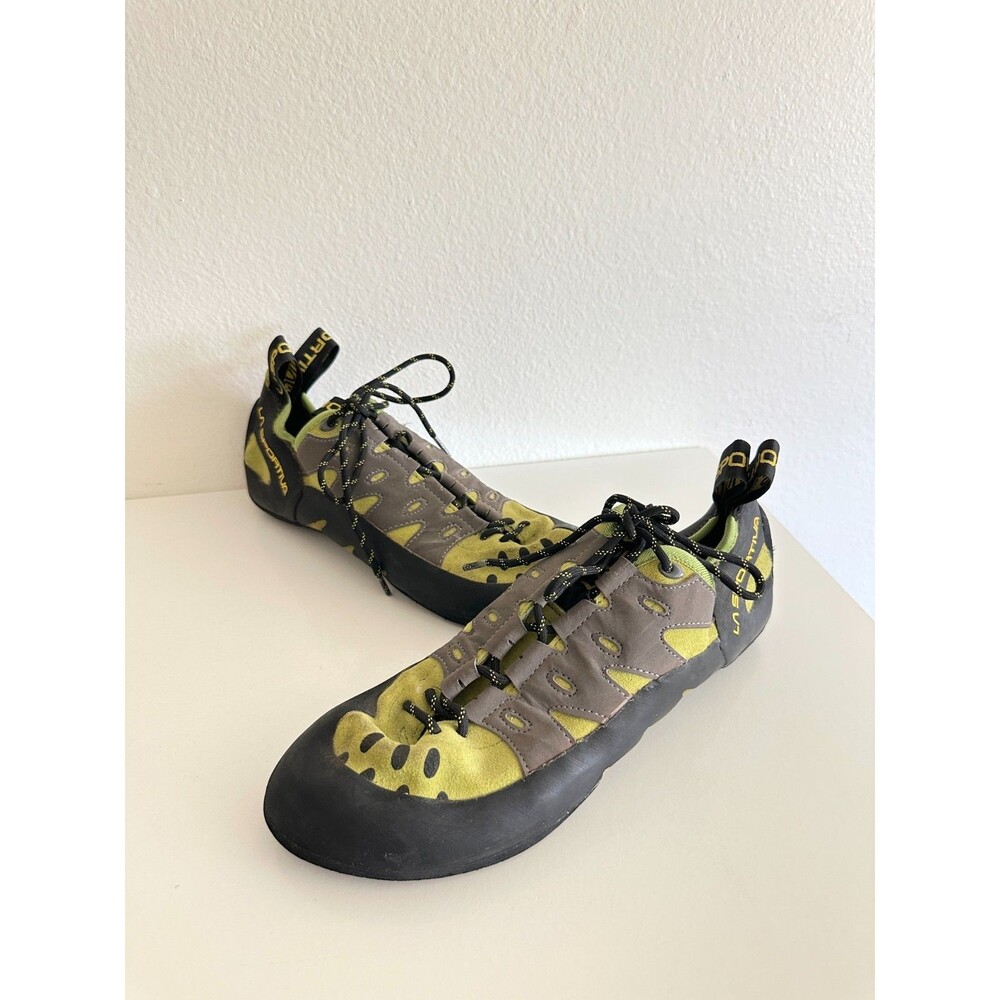 La Sportiva Tarantulace Rock Climbing Shoes Laces Green Black Bouldering Sz 12.5